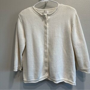 Christopher& Banks Ivory Medium Hand Embroidered,Button-Up Cardigan sweater